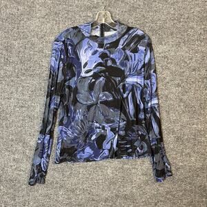 Prabal Gurung x RTR Abstract Floral Mesh Turtleneck Top Fitted Sz XXL Grunge